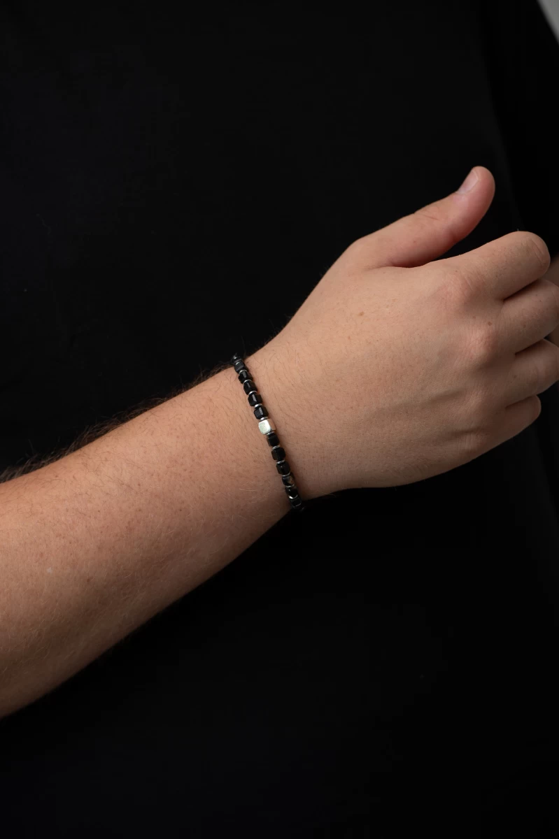 Ónix Hematit Ásvány Ezüst 925 Karkötő