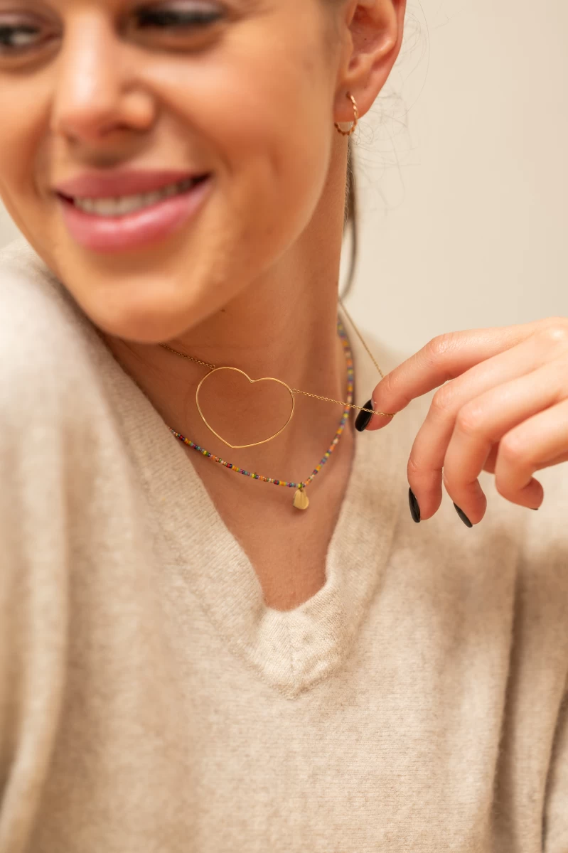 Egyedi Nagy Kontúr Szív Sárga Arany 14K Nyaklánc