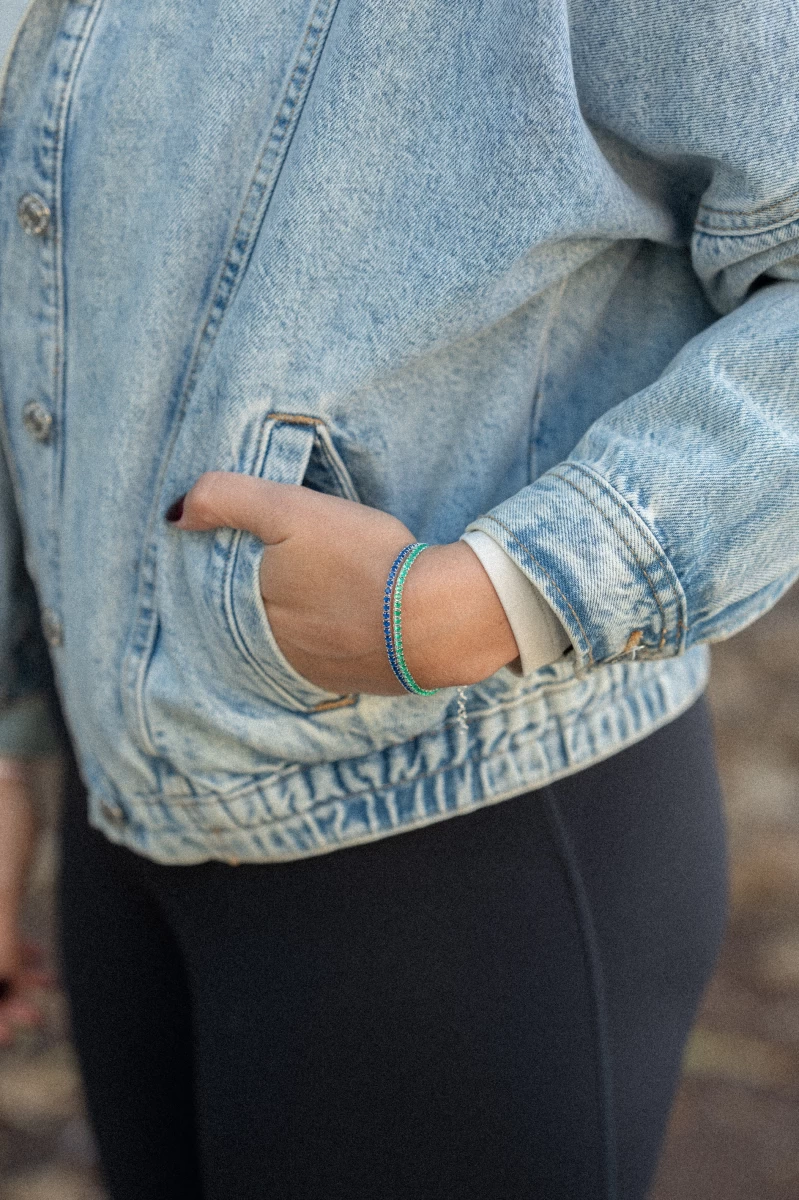 Tenisz Zöld Cirkónia Ezüst 925 Karkötő