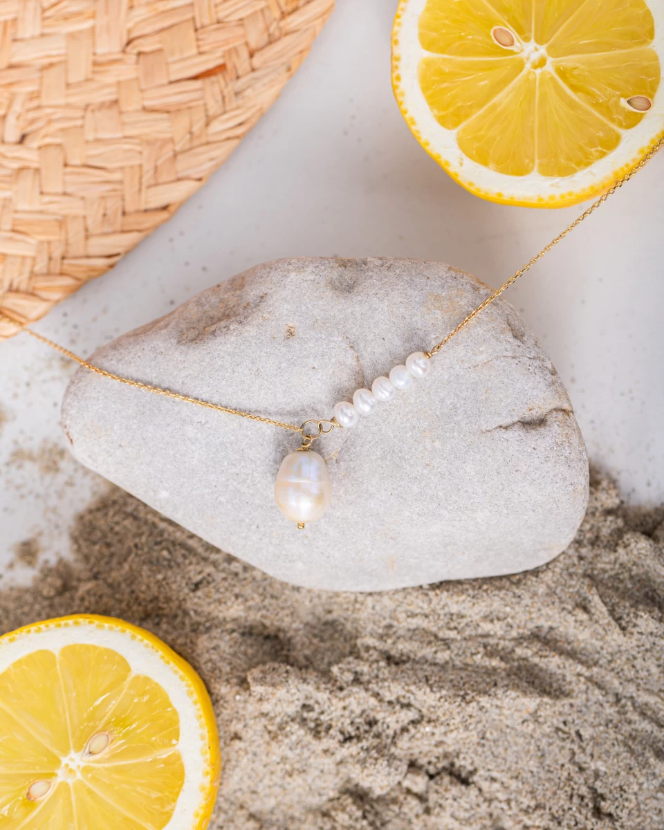 Fehér Gyöngy Vörös Arany 14K Nyaklánc