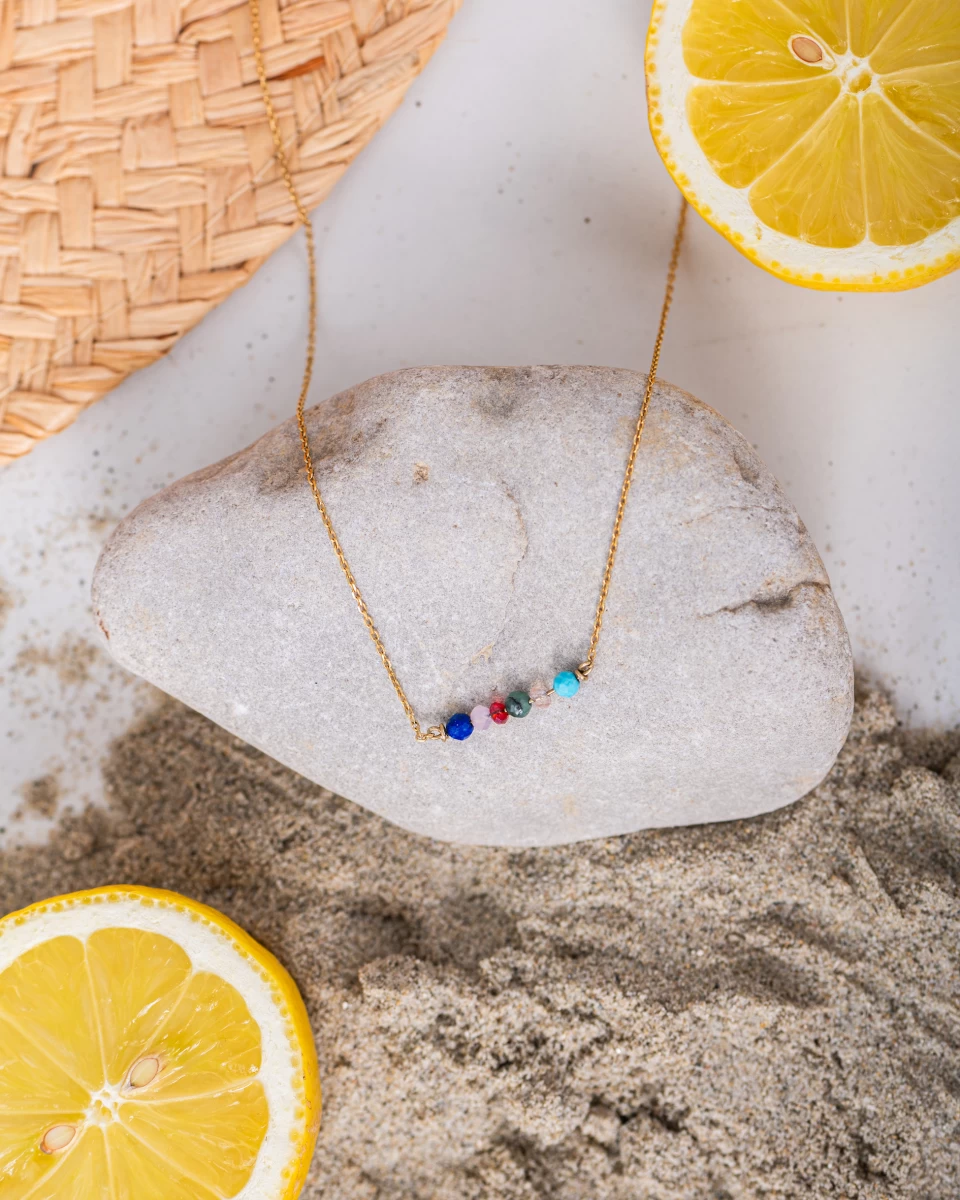 Színes Kristály Vörös Arany 14K Nyaklánc