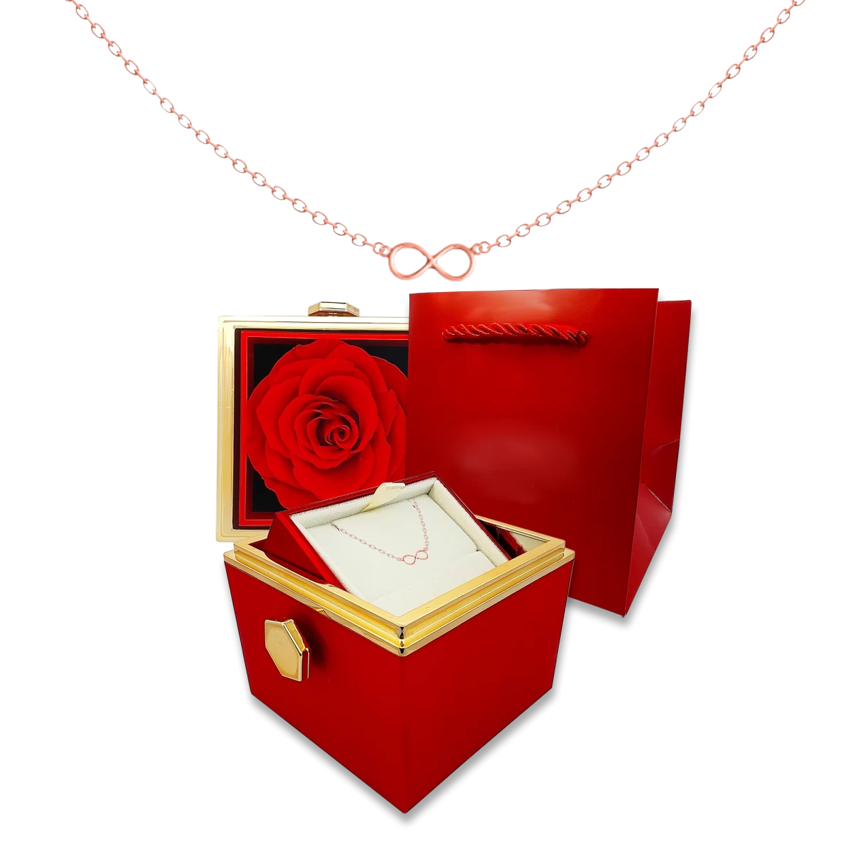 Végtelen Örök Rózsával Vörös Arany 14K Nyaklánc